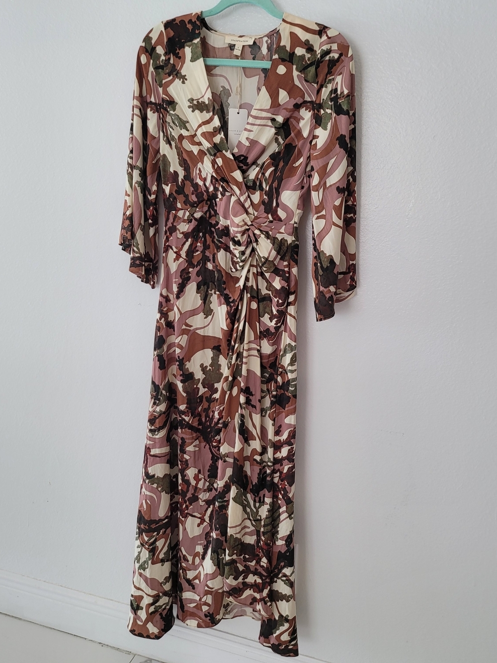 Grade & Gather Twist-Front Floral Maxi Dress in Blush and Olive Size S - Picture 5 of 16